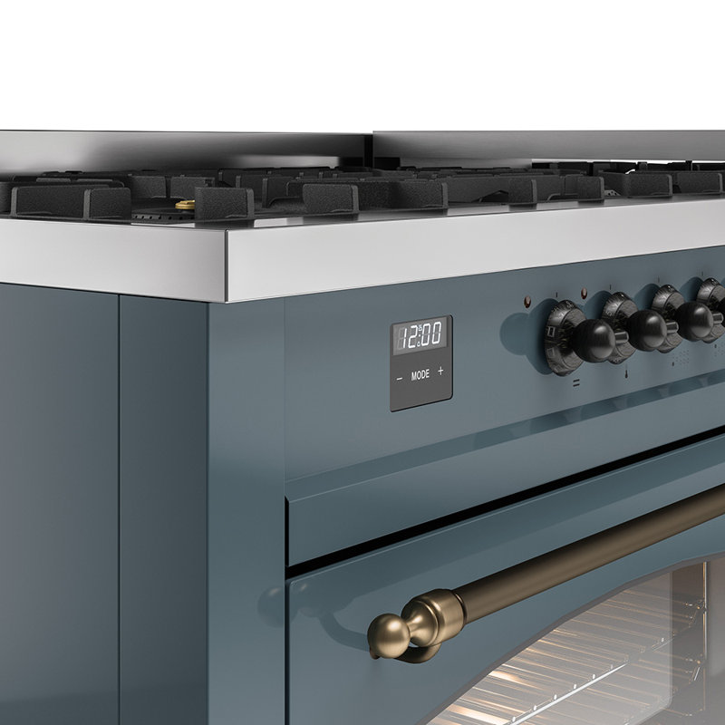 ILVE Nostalgie II 60 Dual Fuel Range, 9 Burners, Griddle, Blue/Gray/Bronze, Natural Gas