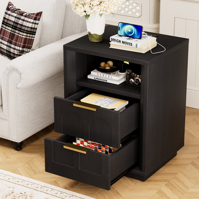 Pièce de chevets avec rangement, panneau de fibres à densité moyenne 17,7 x 15,7 x 23,6, chambre noire moderne