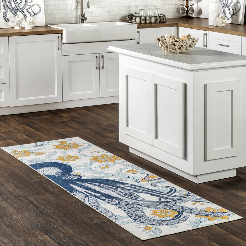 Patricia SpinClean Machine Washable Octopus Area Rug, Runner 2' 6" x 8'