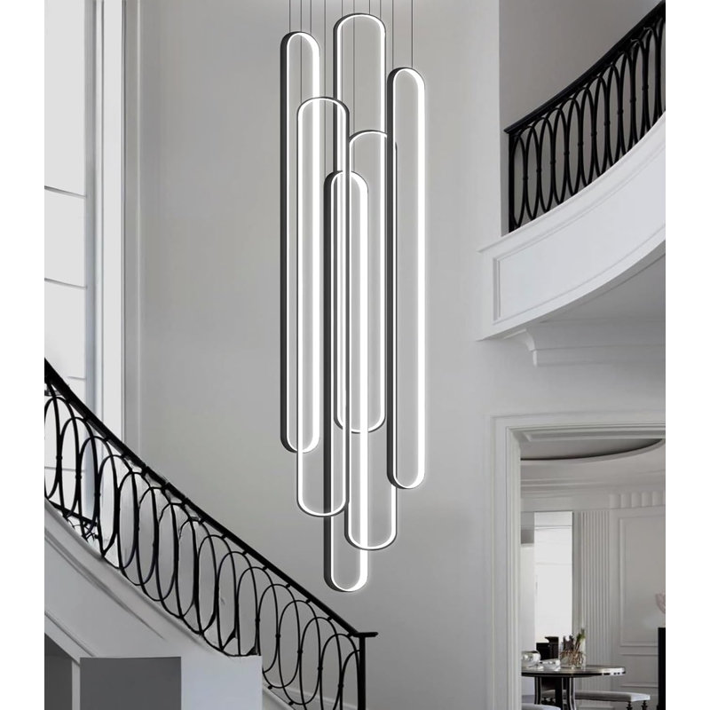 Lustre linéaire à 6 lumières DEL à intensité variable, Noir, noir, noir, noir, H 158 po x l 23,6 po x P 23,6 po, 280 W