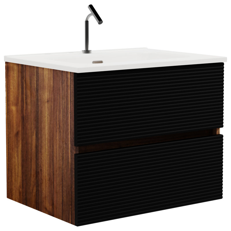 Ensemble de meuble-lavabo de salle de bain mural Gloria, Noir / brun