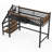 Twin XL Size Loft Bed with Storage Stairs, Metal Loft Beds Frame with Storage Shelves and bookshelf, Loft Bed for Bedroom, Guest, Dorms, Black-1196683071