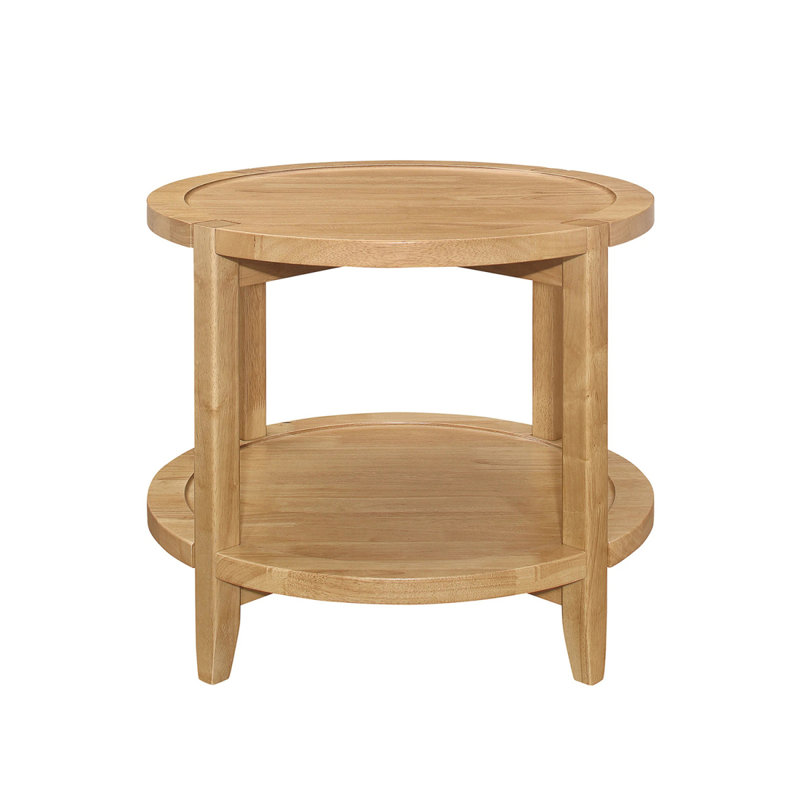 Table de bout ronde en bois avec tablette inférieure, brun érable