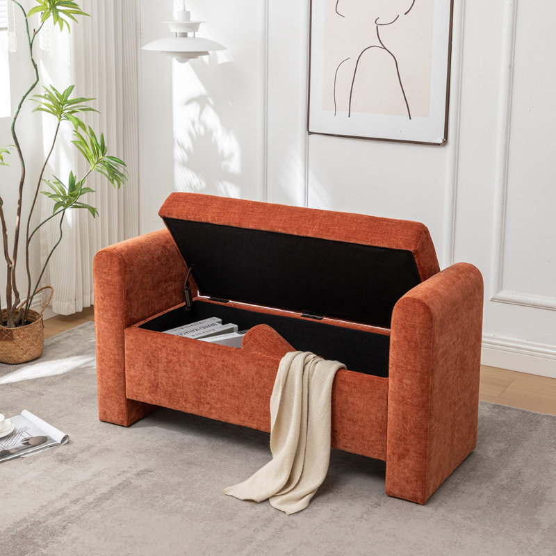 Banc de rangement rembourré en polyester Lataja, H 24 po x l 46 po x P 19,7 po, Rouge-brun
