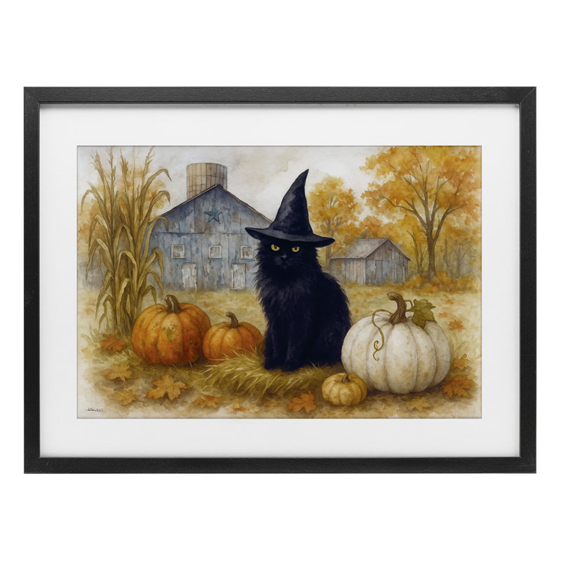 «Witch Cat Autumnal Farm», reproduction encadrée sous verre, conception par Antony Smith, H 17 po x l 23 po