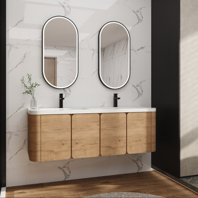 60" Wall-Mounted Bathroom Vanity with White Resin Sink
