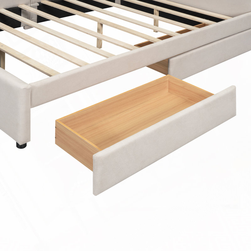Upholstered Platform Bed with Drawers, Queen