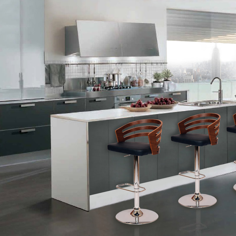 Swivel Upholstered Adjustable Height Counter Stool, Black