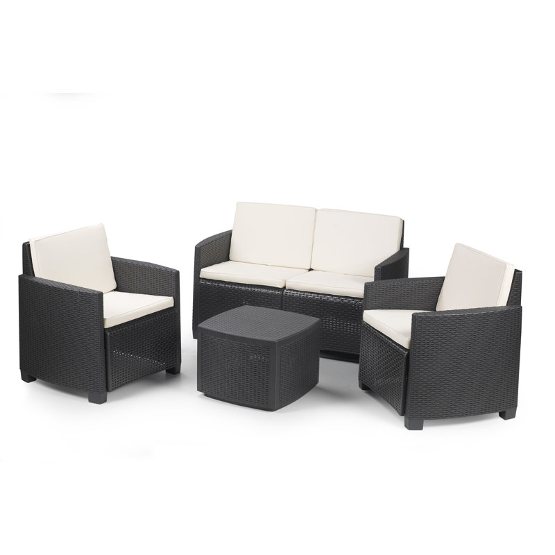 Dorielle 4 Seater Rattan Sofa Set, Beige, Anthracite