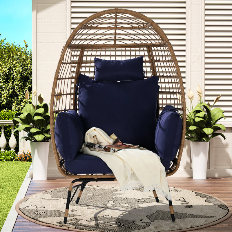Fauteuil à œufs avec coussin d'extérieur lavable et coussin, Bleu très foncé