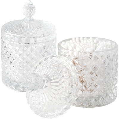 Paquet de 2 pots d'apothicaire en verre épais avec couvercle Qtip
