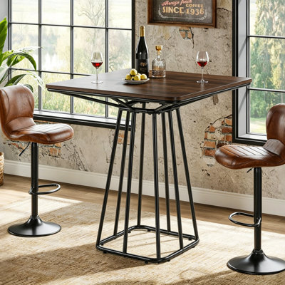 Industrial Square Bar Height Pub Table, 31.5" Rustic Wood Top Bistro Dining Table with Metal Frame