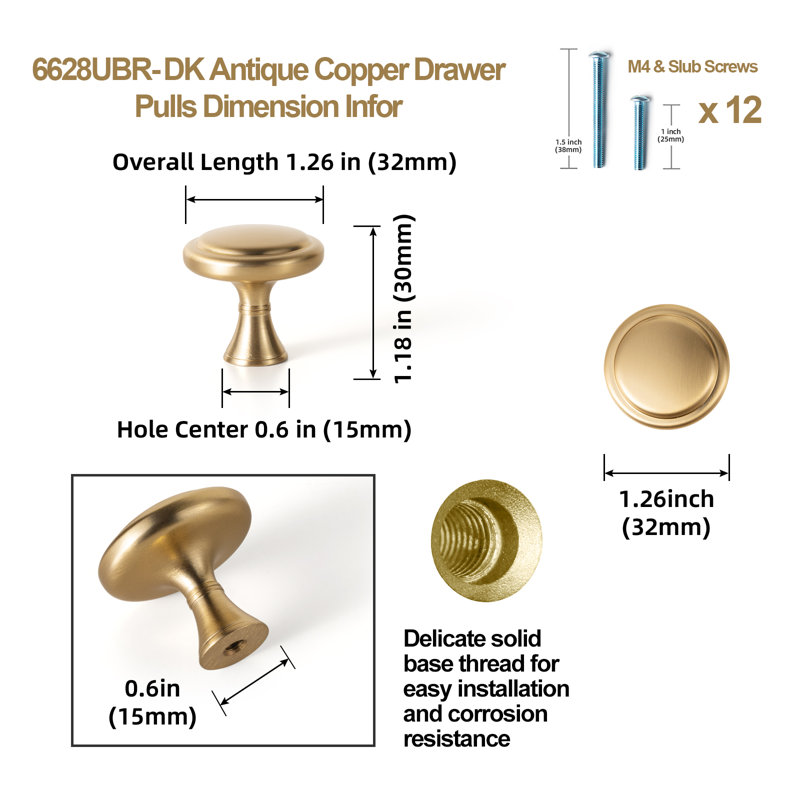 Boutons d'armoire d'inspiration rétro 1 1/4 po, Bronze champagne