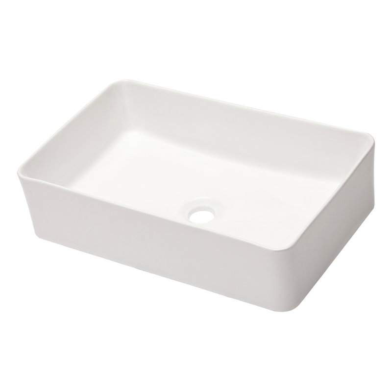 White Ceramic Bathroom Vessel Sink 21"X14" - Elegant Design With 1 3/4" Center Drain Hole And Smooth Surface Low Water Absorption Rectangular Generous