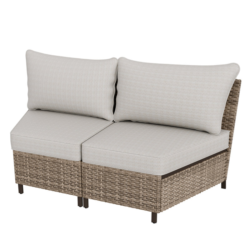 Beige Wicker Armless Outdoor Chairs with Cushions, 2-Piece Set