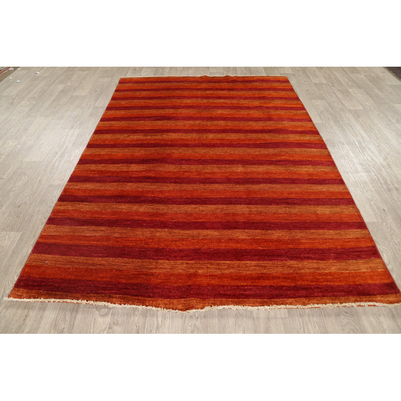 Tapis décoratif en laine rouge de conception unique 5 pi 5 po x 7 pi 8 po noué à la main New Age