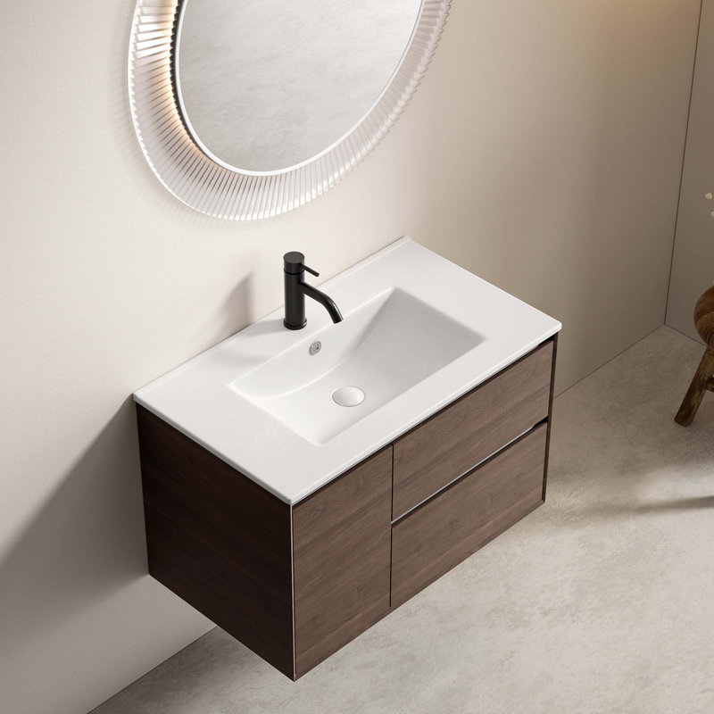 Lavabo vasque de salle de bain, comptoir de meuble-lavabo en céramique sans trop-plein, 30"