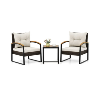 3 Piece Patio Conversation Set With Solid Acacia Wood  Armrests And Tabletop
