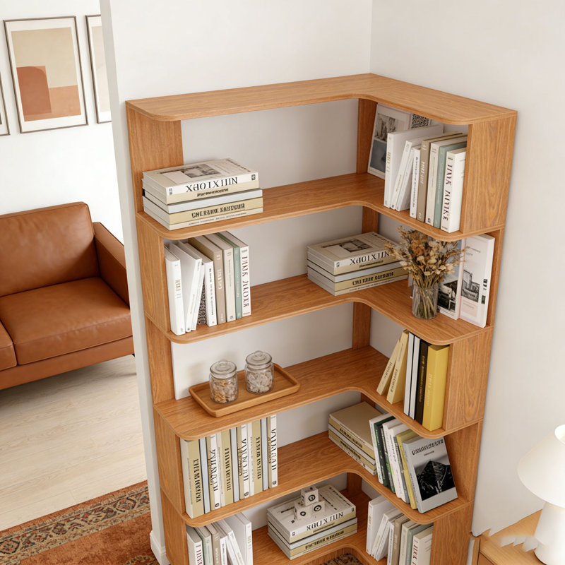 Freestanding Corner Bookshelf, Dark Oak