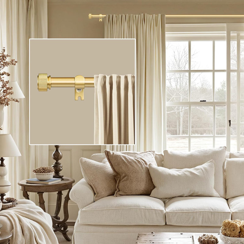 Ensemble de tringle à rideaux simple ajustable de 5/8 po de diamètre avec embouts de poignee, 48" - 84", Or mat