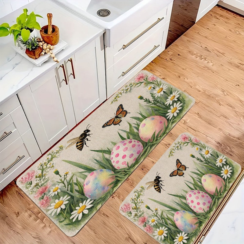 Oeufs de Pâques avec abeilles et papillons, 2 tapis de cuisine antidérapants