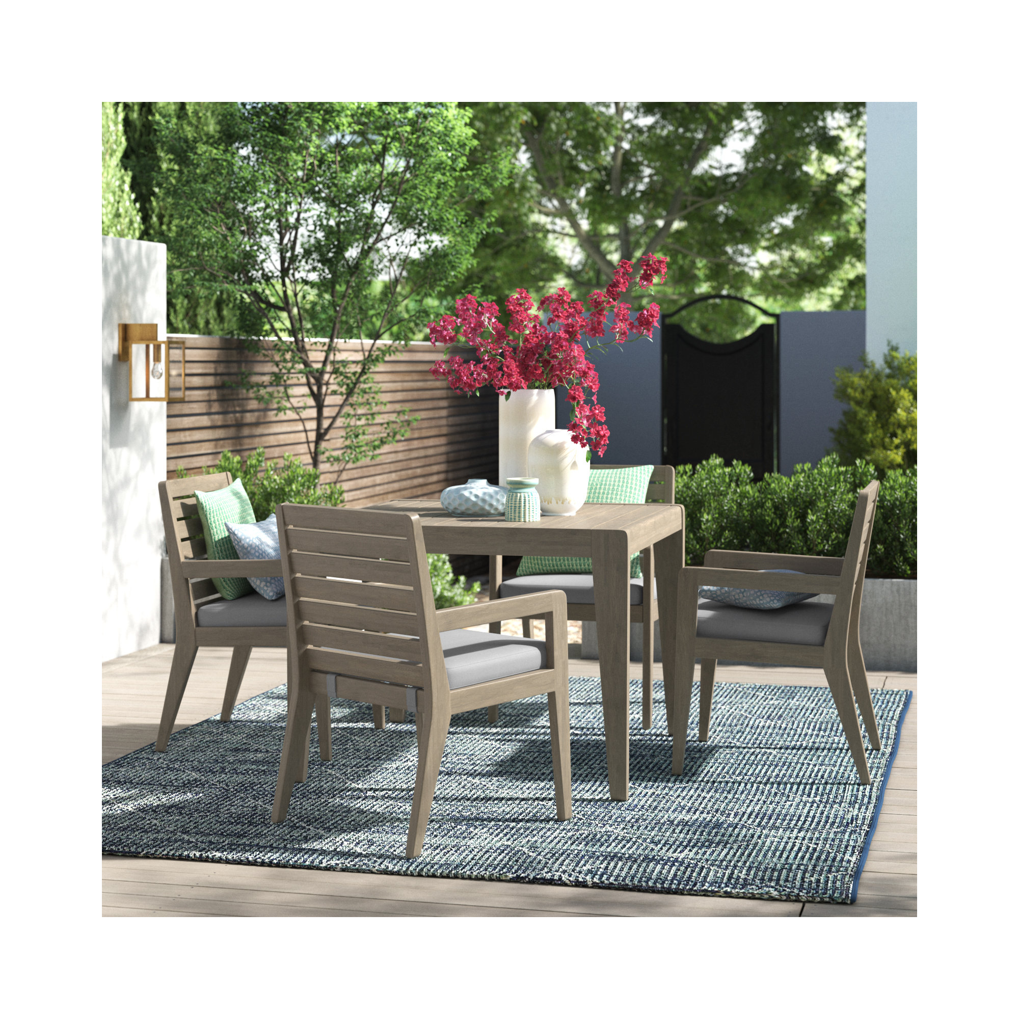 Ojai 5-Piece Outdoor Set, With Square Dining Table And 4 Arm Chairs