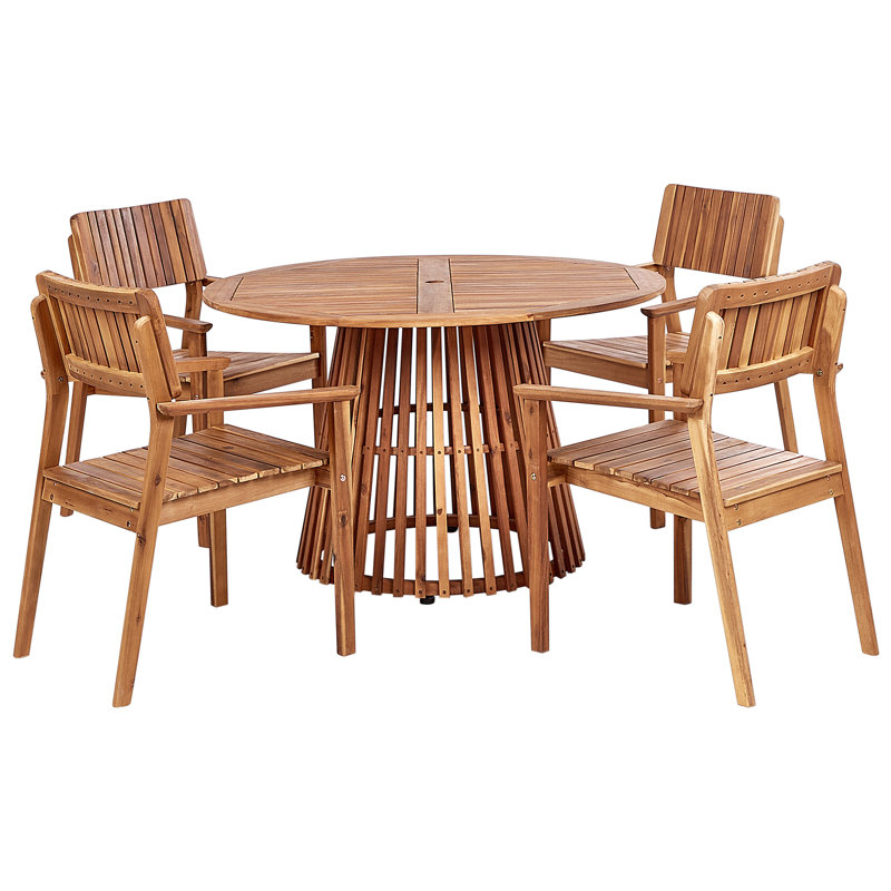 Kyro 4 - Person Acacia Solid Wood Patio Dining Set Umbrella Hole Included Rectangular Table