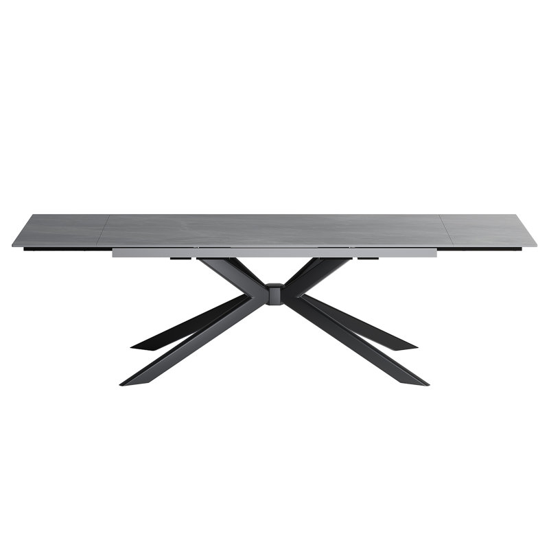 Vetler 9 - Piece 110.23'' Extendable Rectangular Sintered Stone Dining Table with 8 Leather Chairs Dining Set, Gray
