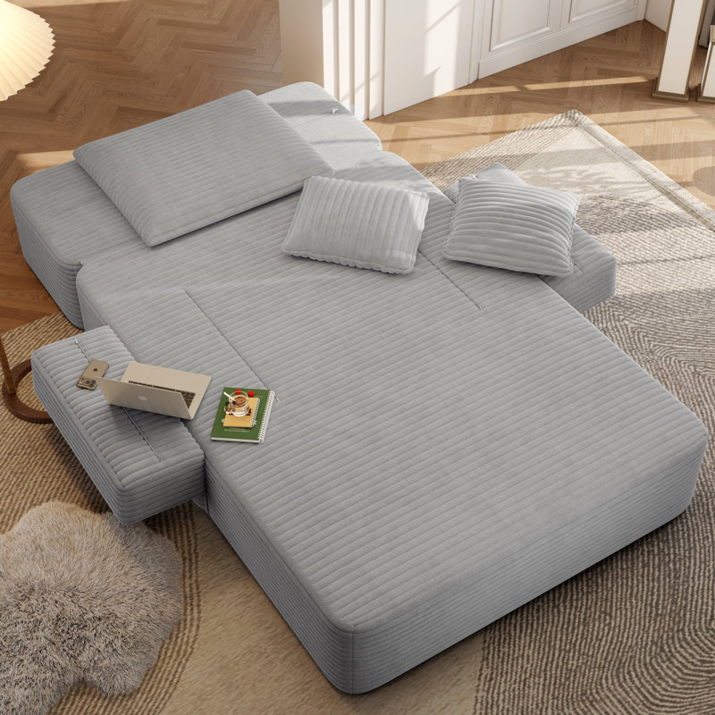 Canapé-lit rembourré 48,5 po en velours côtelé double avec 2 coussins et poches latérales - aucun assemblage requis