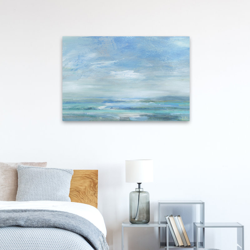 Au-delà du bleu, paysage abstrait bleu contemporain, Painterly, H 36 po x l 24 po