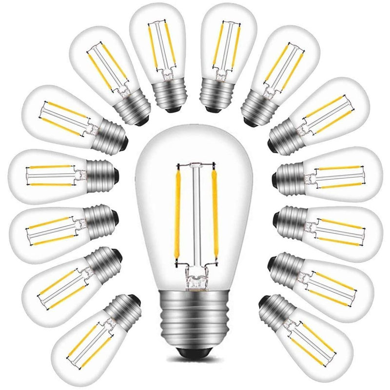 25 pièces transparentes incassables 2 watts S14 ampoules DEL 2700K à intensité variable