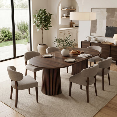 Table de salle à manger extensible 39 "à 71" avec base piédestal cannelée, table de cuisine moderne Scandi pour 6 à 8 personnes