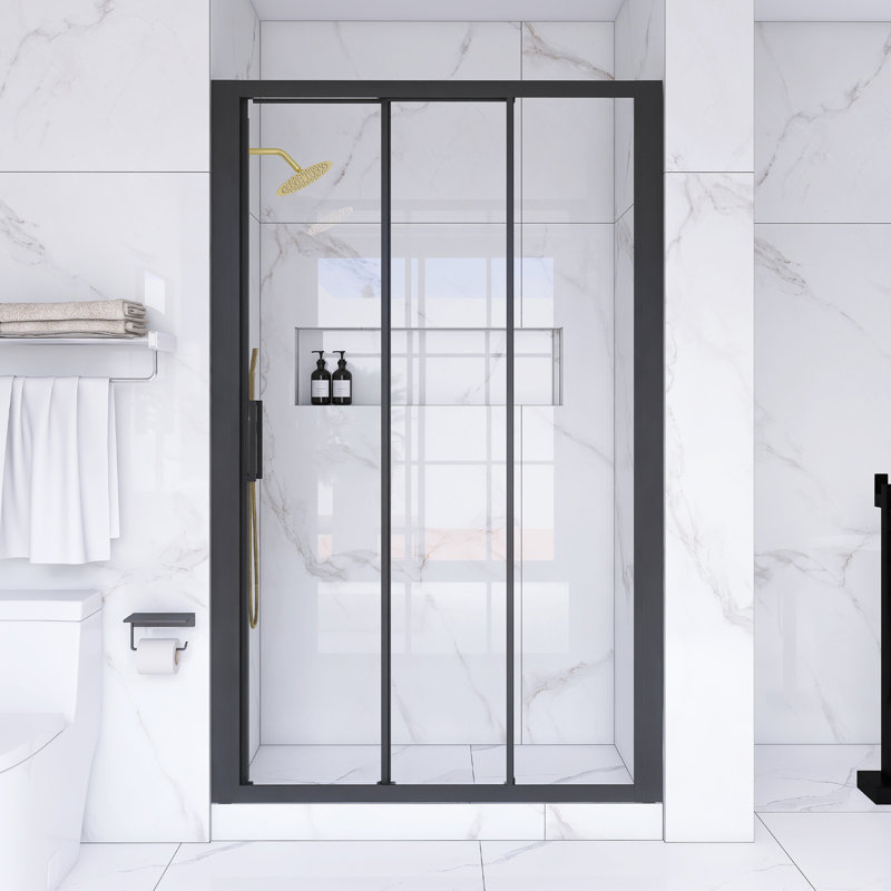 70" Matte Black Aluminum Semi-Frameless Sliding Shower Door