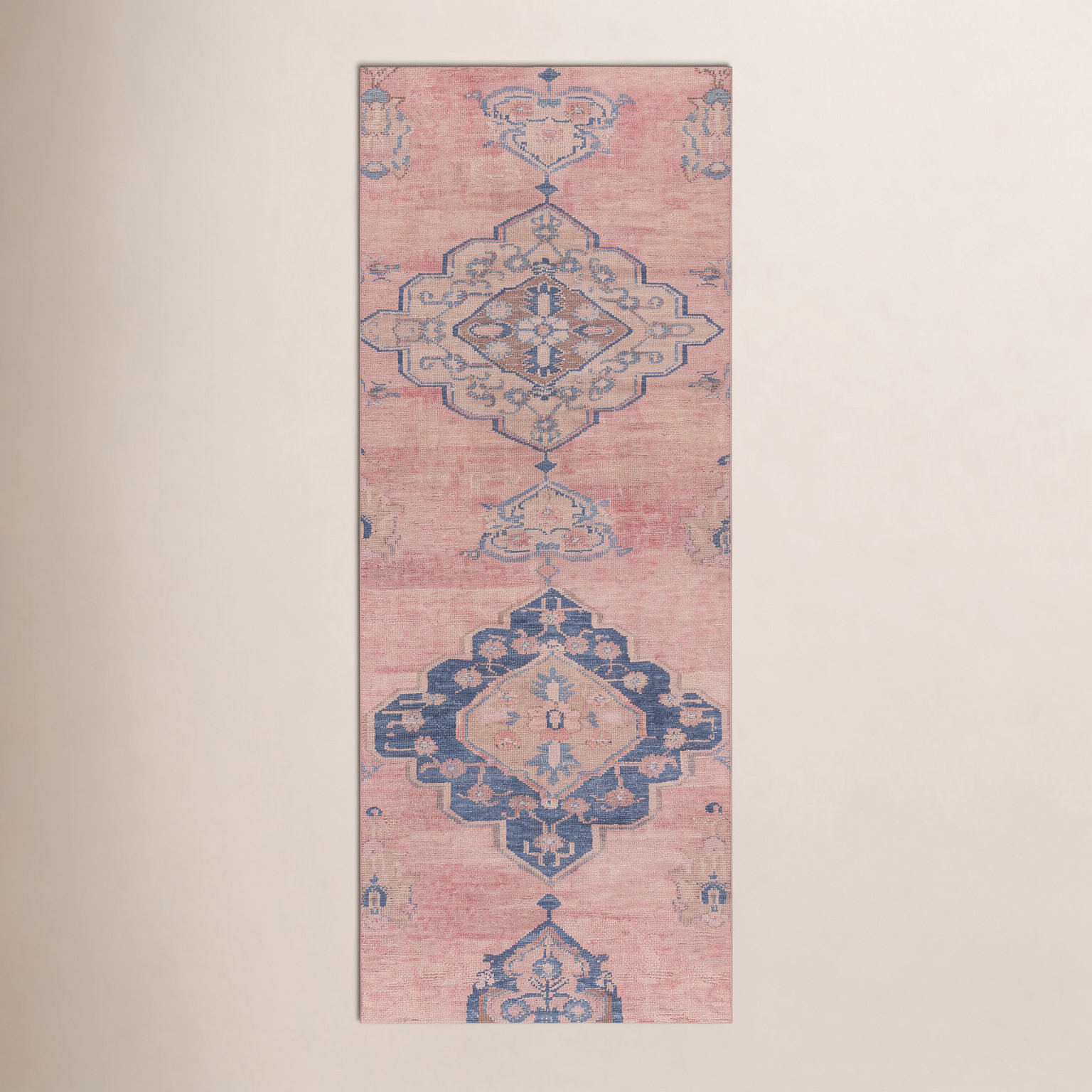 Davin Pink Blue Washable Oriental Rug, Runner 3' x 12'