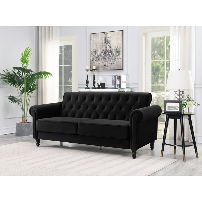 Mifflinville 3-Seater Velvety Sofa, 3, Black