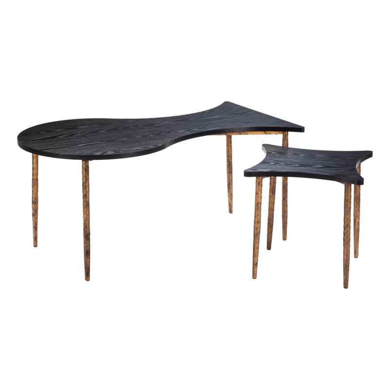 Ensemble de deux tables basses et de bout en bois noir et bronze