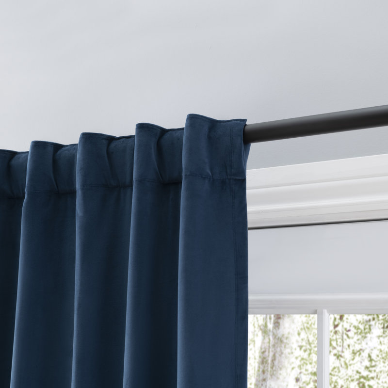 Premium Velvet  Myreon Solid Color Blackout Thermal Rod Pocket Patio Single Curtain Panel, Blue