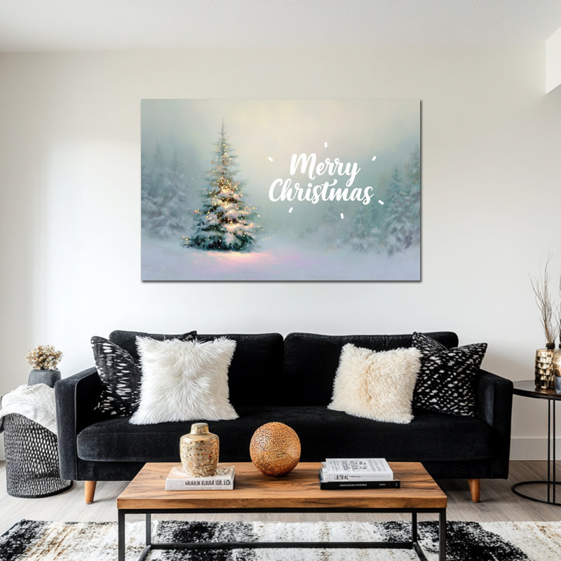 Art mural «Merry Christmas» - décoration murale de photos d'arbres de Noël, impressions de Noël rétro pour le salon, art mural de Noël d'hiver sur toile pour cadre de décoration intérieure, 24 po x 32 po
