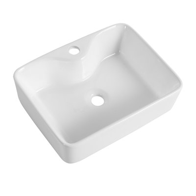Lavabo de salle de bain rectangulaire en céramique blanc au-dessus du comptoir - Installation facile