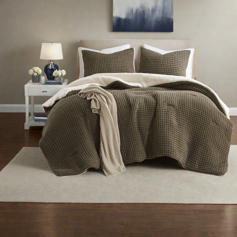 Cozy Bedding Sets, Polyester Full Queen Waffle Sherpa, Modern Home