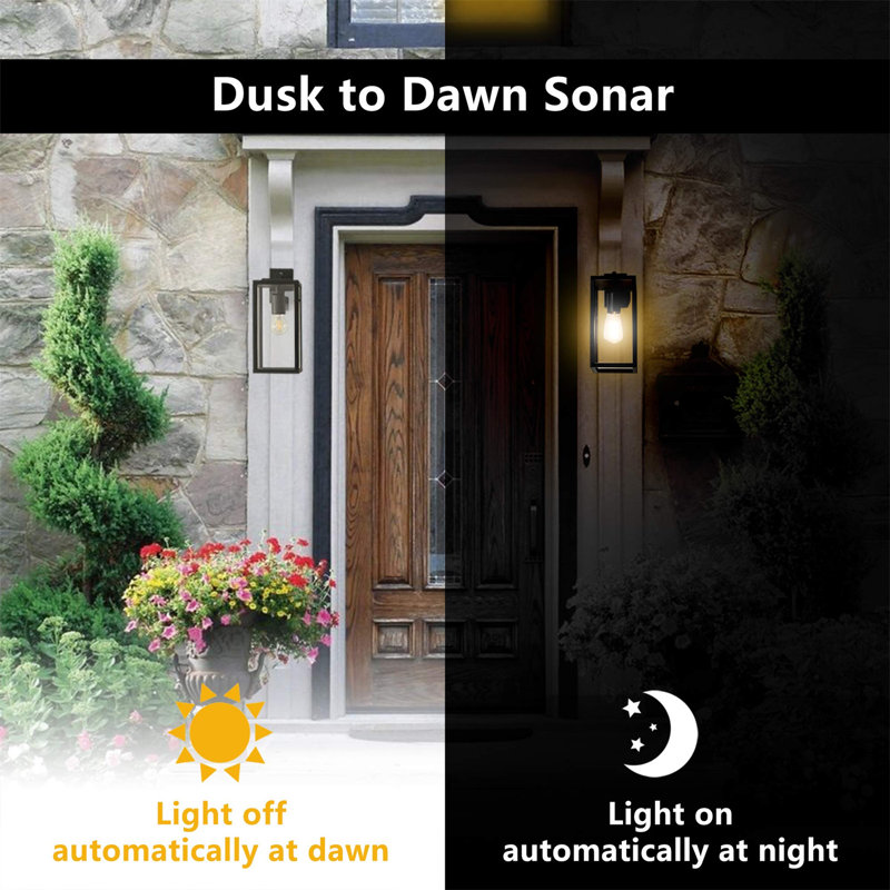 Glennora Black 29.5cm H Outdoor Wall Lantern with Dusk to Dawn