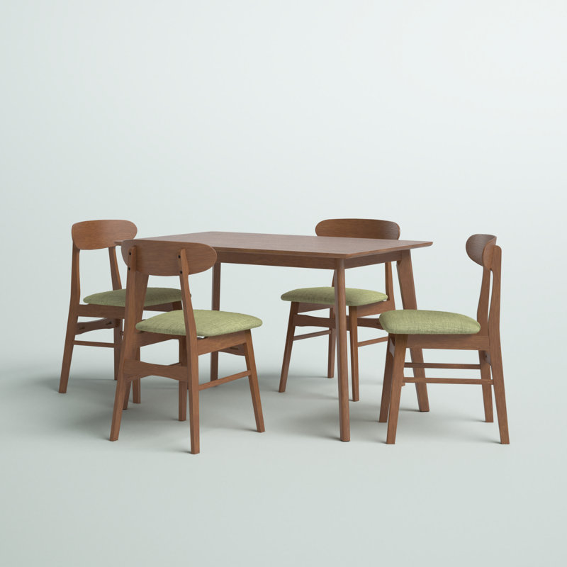 Ensemble de salle à manger en bois avec table rectangulaire et chaises Caveney, Vert, 5 pièces: table, 4 chaises