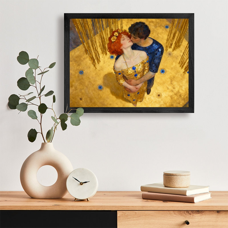 Reproduction d'art encadrée noire, "Le baiser de l'amour et de la vie", style Klimt, H 9 po x l 11 po