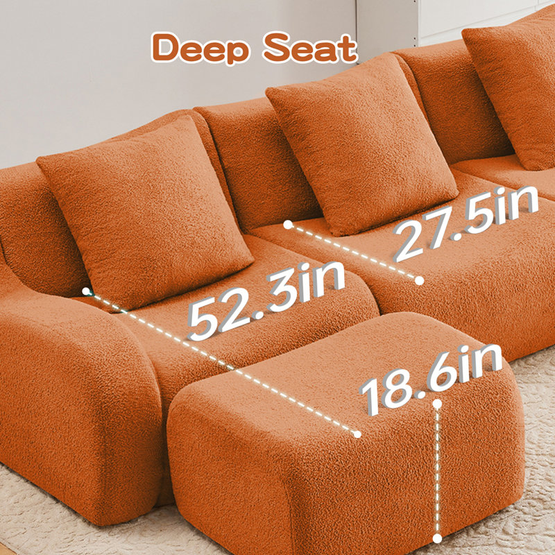 Canapé 4 places en tissu de haute qualité, Orange moelleux