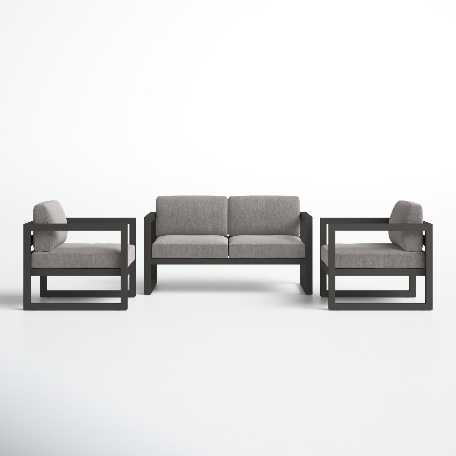 Smith 3 Piece Sofa Seating Group with Sunbrella Cushions, Cast Silver, Slate