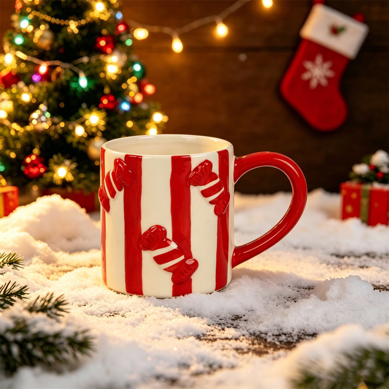 Grande tasse à rayures en céramique - tasse de café des Fêtes, verrerie décorative de Noël