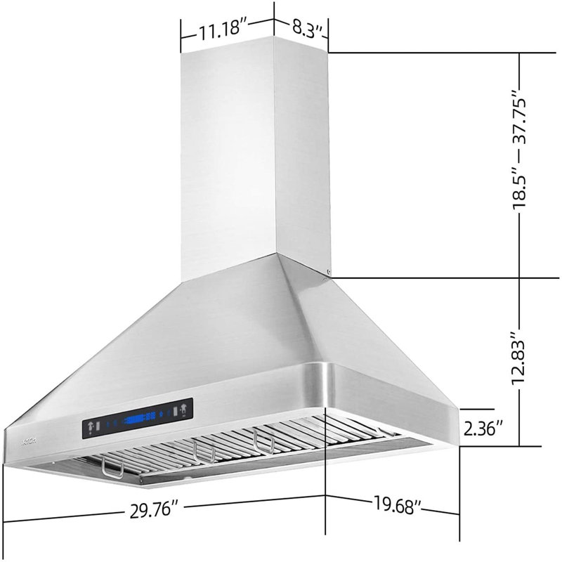 Hotte murale à conduit en acier inoxydable avec télécommande veilleuse incluse, H 49,83 po x l 29,75 po x P 19,68 po