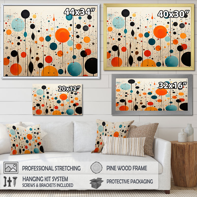 «Orange Orange Mid Century Geometric Abstractions III», reproduction d'art sur toile, 24" H x 32" W, Cadre flottant noir