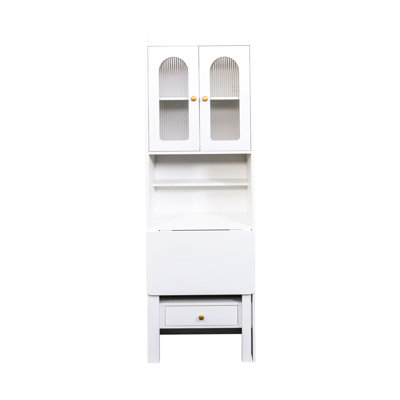 White Home Office Writing Desk With Fold-Out Feature - Shelf And Drawer For Convenience Workstation Storage