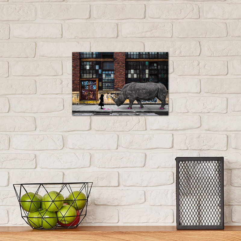 Real Rhinos Wear Pink by Matt Coglianese - Print on Canvas, No Frame, 152.5 cm H x 101.5 cm W x 3.175 cm D